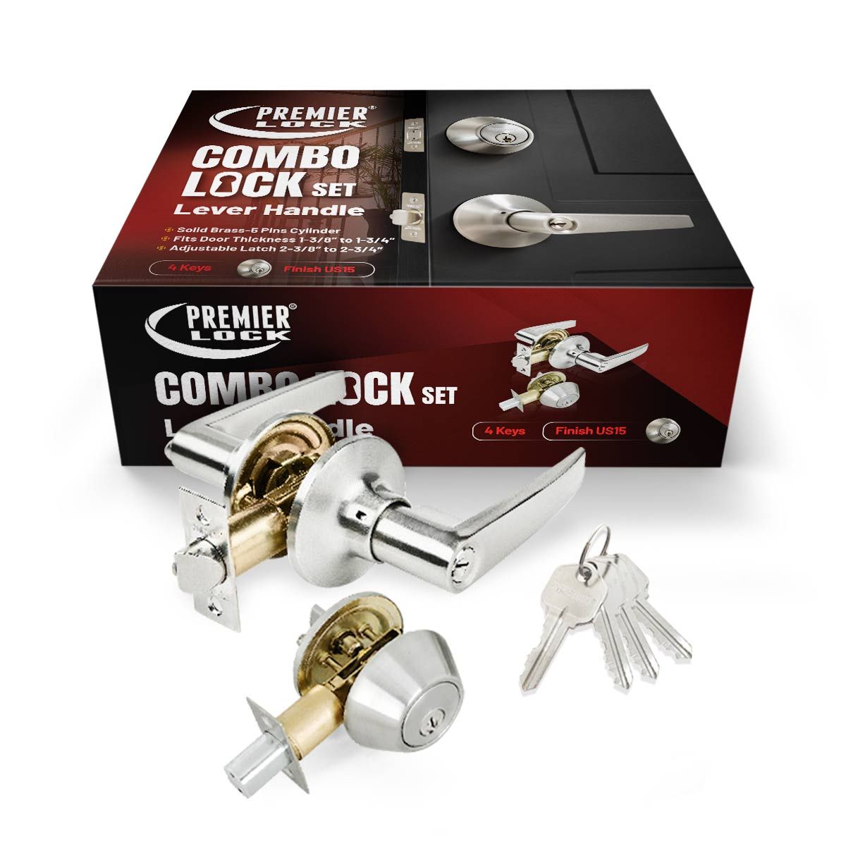 LED02 Lever Combo Lock Set with Deadbolt and 4 KW1 Keys - ASA Strike