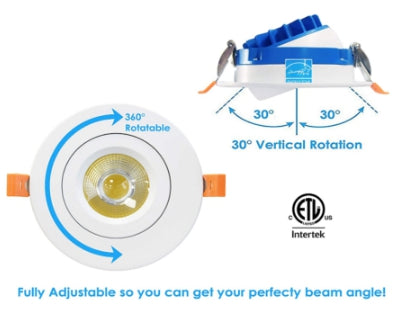 JC-360D. 4" LED Gimbal Downlight Round. 9W-AC120V-3CCT