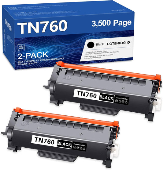 TN760 High Yield Toner Cartridge for Brother Printers (2-Pack)